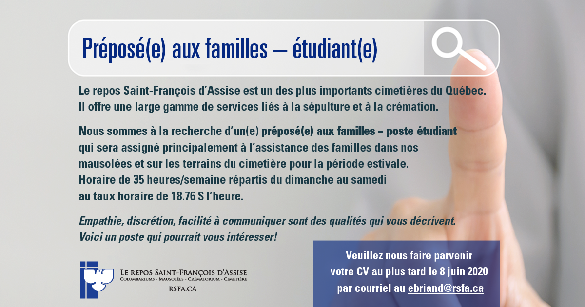 Offre d’emploi : Préposé(e) aux familles – étudiant(e)